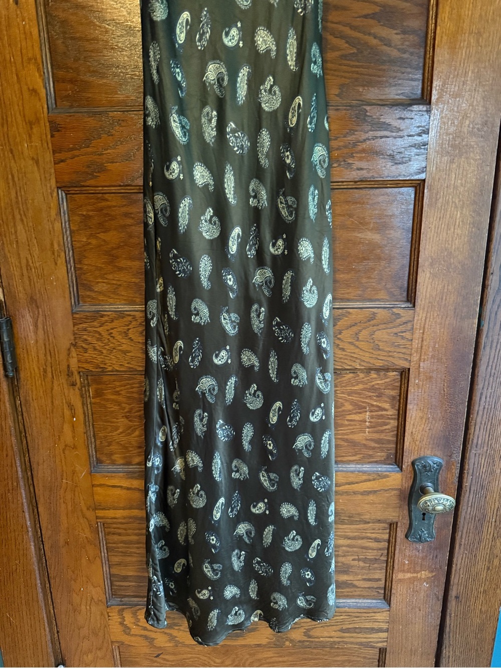 VINTAGE Paisley Maxi Slip Dress Boho Statement Bias Cut Flowy Spaghetti Strap L - Picture 3 of 10